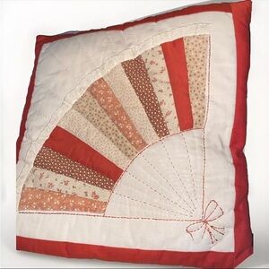 Vtg 1985 Quilted Throw Pillow Hand Stitched Fall Color Peach Brown Rust